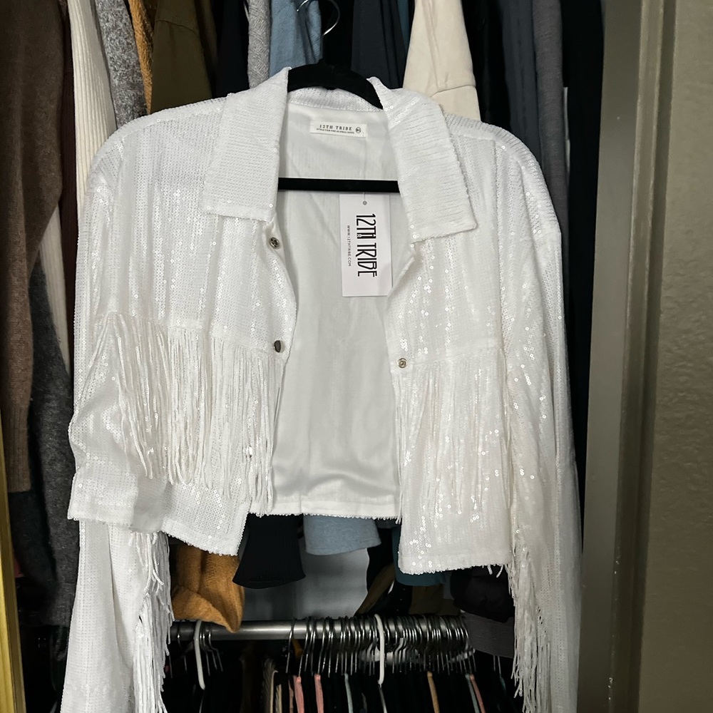 BRAND NEW W/ TAGS ✨ STAR CROSSED WHITE SEQUIN JACKET - 12th Tribe